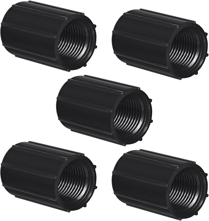 Yahenda 5 Pcs 1/2 Inch PVC Double Female Threaded Coupling Sprinkler Pipe Fitting Female Thread Pipe Fitting Garden Drip Irrigation System PVC Npt Coupler for Irrigation Tube Riser Extension (Black)