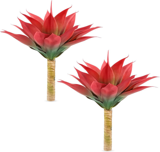 Velener Fall Fake Agave Artificial Plant, Red Fake Succulent Plant for Room Decor, Unpotted Faux Agave Stems Plant for Fall Outdoor/Indoor Decor, 18 inches, Set of 2