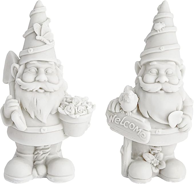 Bright Creations 2 Pack Ceramics to Paint - Paint Your Own Garden Gnome Statues, Blank Paintable Ceramics for Adults (5 in)