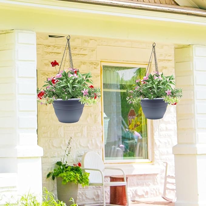 Plant Pots Set of 5, 10 Inch Round Flower Pots, Thickened Plant Planters with Drainage Holes, Garden Pots for Indoor Outdoor (Dark Gray)