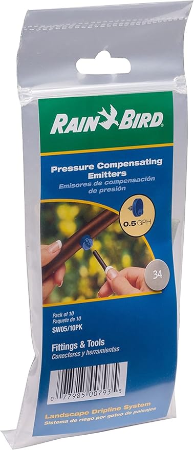Rain Bird SW05-10PS Drip Irrigation Spot Watering Dripper/Emitter, 0.5 (1/2) Gallon Per Hour, 10-Pack