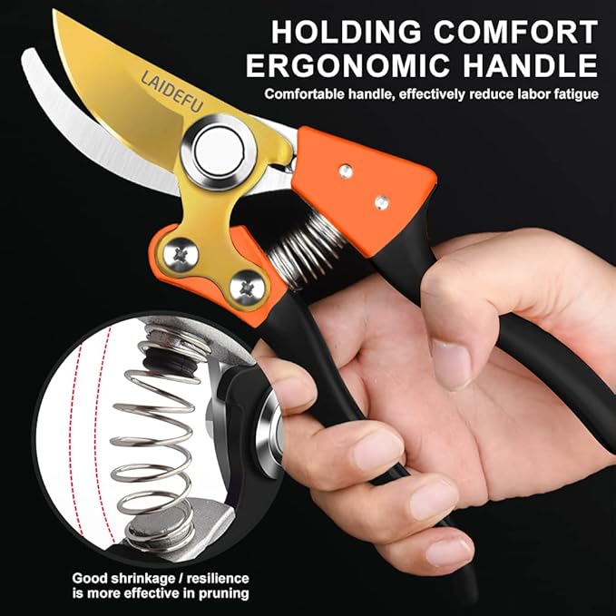 Garden Shears, Pruning Shears for Gardening Heavy Duty with Rust Proof Stainless Steel Blades, Garden Clippers Best Hand Pruners Ergonomic Gardening Tools (MJ-2)