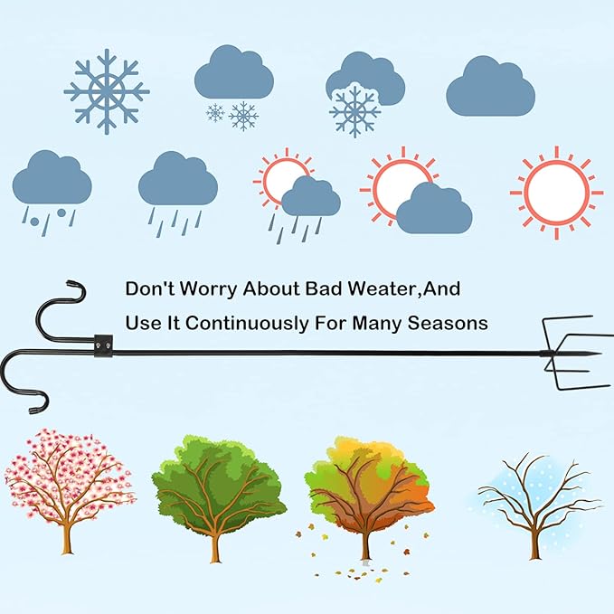 Double Shepherds Hooks For Outdoor 76 Inch, Heavy Duty Metal Bird Feeder Pole Stand With 5 Base Prongs, 28.5 To 76 Inch Adjustable Garden Holder For Hanging Plant, Wind Chimes, Wedding Garden Etc