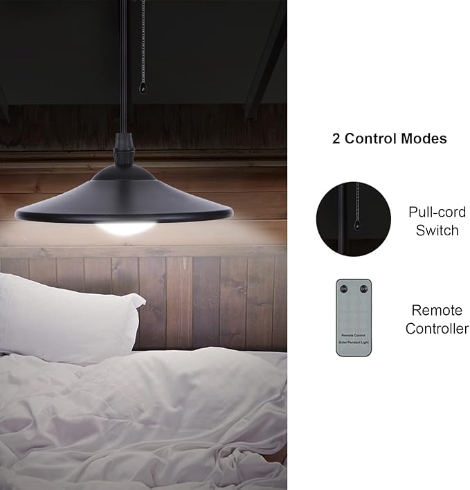 Lixada Solar Pendant Light Outdoor Indoor Hanging Light LED Shed Light Waterproof Pendant Lamp with Remote Control & Pull Cord for Garden Yard Patio Balcony Landscape Home Decoration