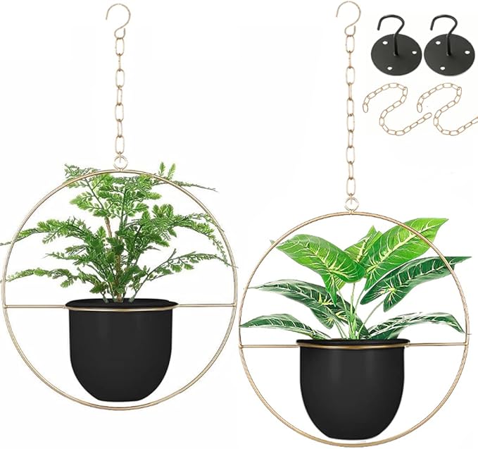 2 Pack Hanging Planters for Indoor Plants with 5.5" Pot + Ceiling Hook + Extender Chain | Hanging Plant Holder, Metal Minimalist Planter, NO Plant incld