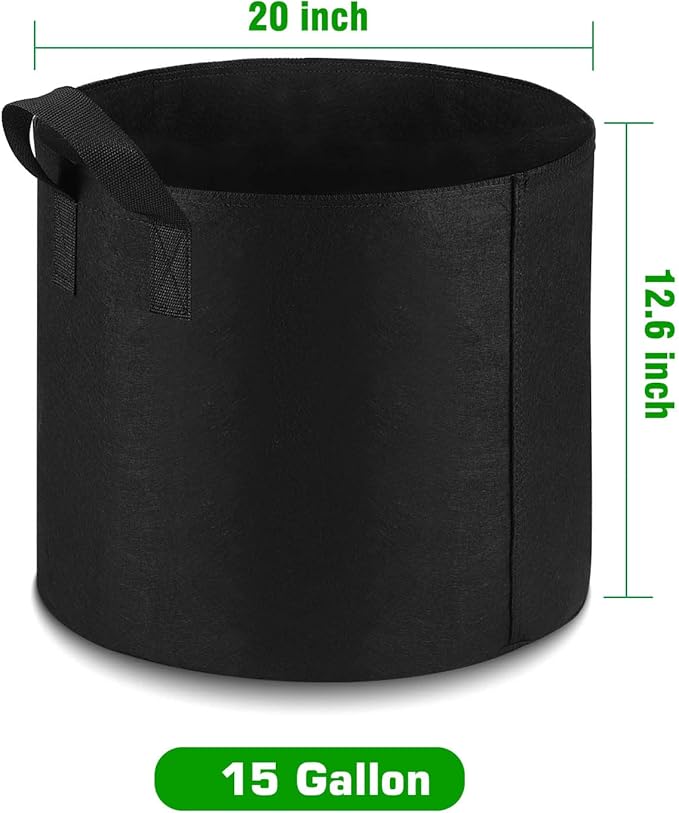 12-Pack 15 Gallon Grow Bags Heavy Duty Thickened Nonwoven Fabric Pots with Durable Handles