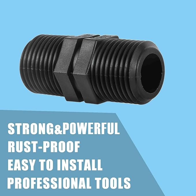 10 Pcs Head Pipe Riser 1/2 Inch MPT Double Male Pipe Thread Head Pipe Riser for Garden Lawn Irrigation System (1/2 male to 1/2 male straight coupling)