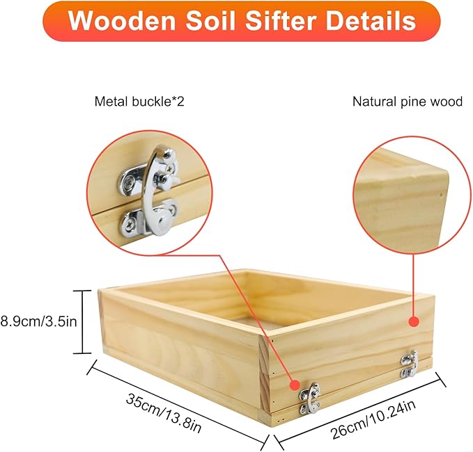Soil Sifter 13.8"x10.2" for Garden: Wooden Dirt Sifter Replaceable Iron Mesh(0.25" & 0.47"), Multipurpose Handheld Compost Rock Sifter for Flowers, Fruit, Vegetable Plant Pots Gardening Tools