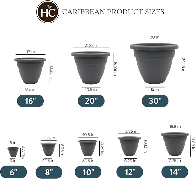The HC Companies 6 Inch Caribbean Planter - Lightweight Indoor Outdoor Plastic Plant Pot for Herbs and Flowers, Warm Gray