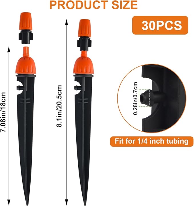 30PCS Drip Irrigation Emitters with Atomizing Nozzle - 2 in 1 Drip Emitters for 1/4 Drip Irrigation Tubing Adjustable 360 Degree Water Flow Drippers Plant Watering Devices for Drip Irrigation System