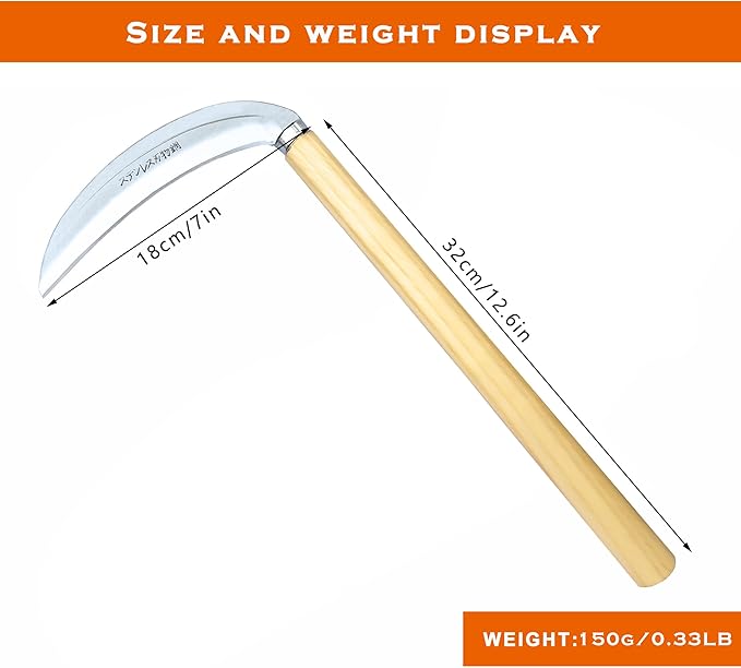 SHANFEEK Grass Sickle Japanese Weeding Hoe Garden Hand Tool Weeding Tools for Garden High-Strength Steel with Solid Wood Handle (Beige)