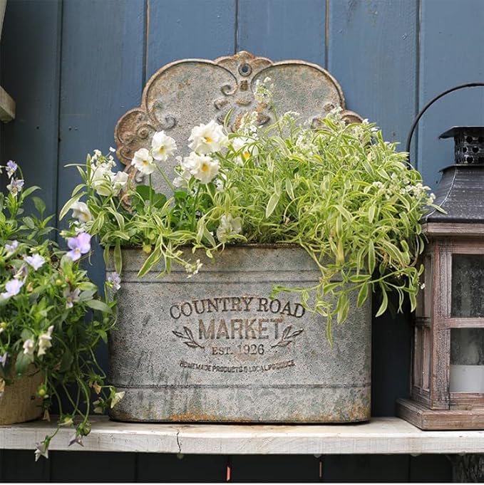 All Chic Metal Wall Planter Wall Mount Planter Wall Metal Hanging Planter Wall Vases for Flowers Planters for Outdoor Plants for Farmhouse Wall Decor (Rustic)