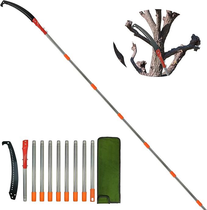 Pole Saws for Tree Trimming, Manual Pole Saws 13 Feet Extension Pole Tree Trimmer Cut Tree Branch Garden Tools Loppers Hand Pruning Saws for Sawing and Shearing