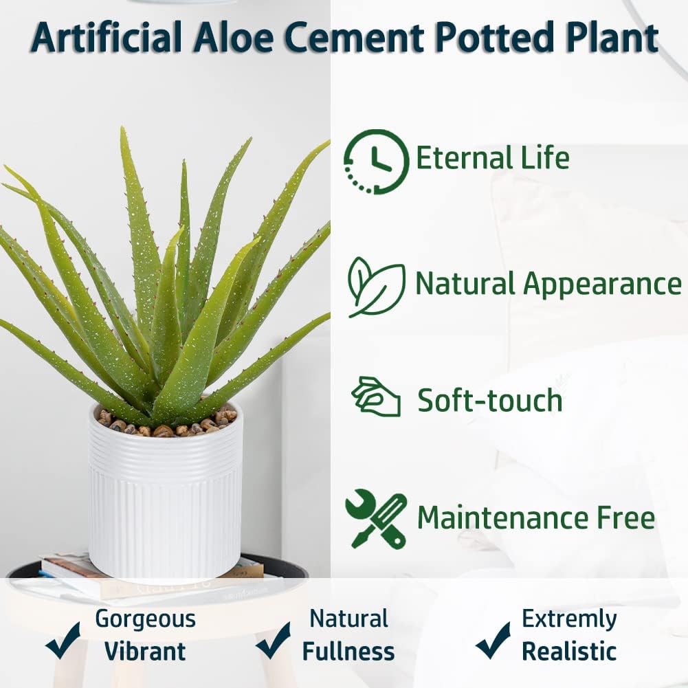 Artificial Succulent Plants 14 Inch Large Faux Succulents with Ceramic Pot Fake Aloe Potted Plant for Home Indoor Bathroom Table Bedroom Shelf Office Decor