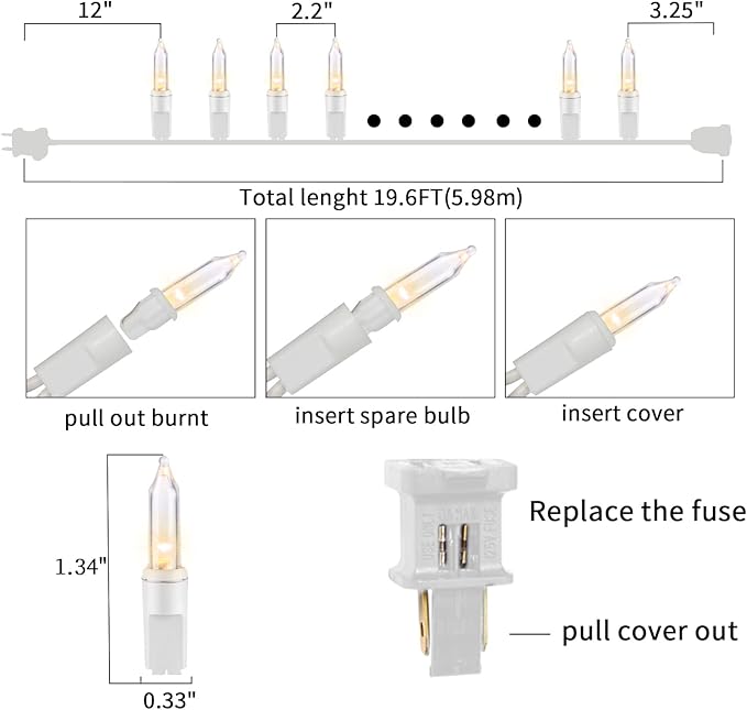 Ultra-Bright Connects End to End Warm White Christmas Mini Lights 100L 19.6Ft UL Listed Incandescent Bulb String Light Set for Indoor and Outdoor Holiday Garden Party Christmas Tree Decor