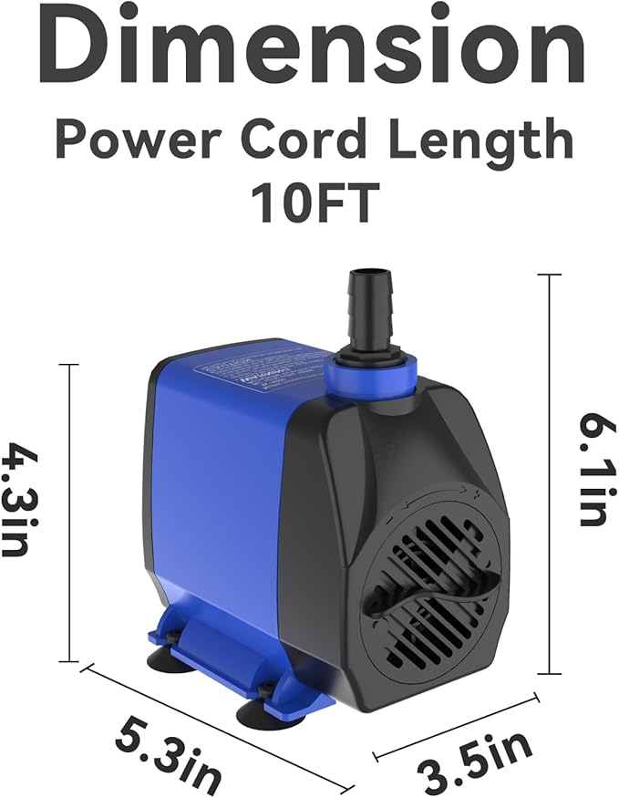 Submersible Pump 1056GPH (4000L/H 85W) Ultra Quiet with Dry Burning Protection 9.8ft Power Cord for Fountains, Hydroponics, Ponds, Aquariums & More…