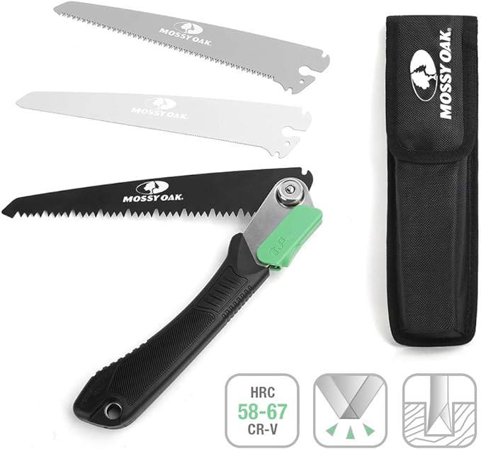 MOSSY OAK 3 in 1 Folding Saw, Pruning Hand Saw with Wood, Metal and PVC Blade, Camping Saw for Backpacking, Hunting and Bushcraft, Pouch Included