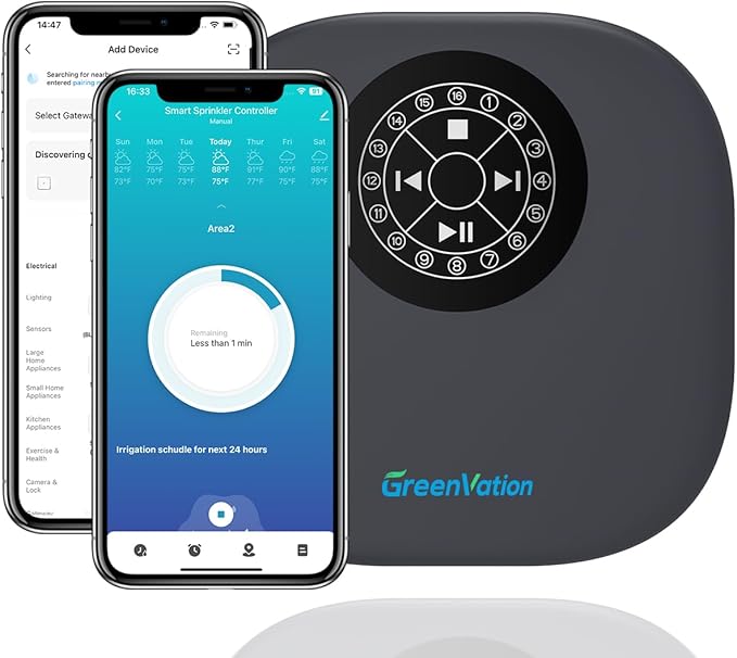 Smart Sprinkler Controller, 12-Zone/Station Irrigation System(with Water Pump and Rain Sensor Interface), GreenVation 2.4G/5GHz WiFi Water Timer for Outdoor Garden/Yard/Lawns (12 Zone Controller)