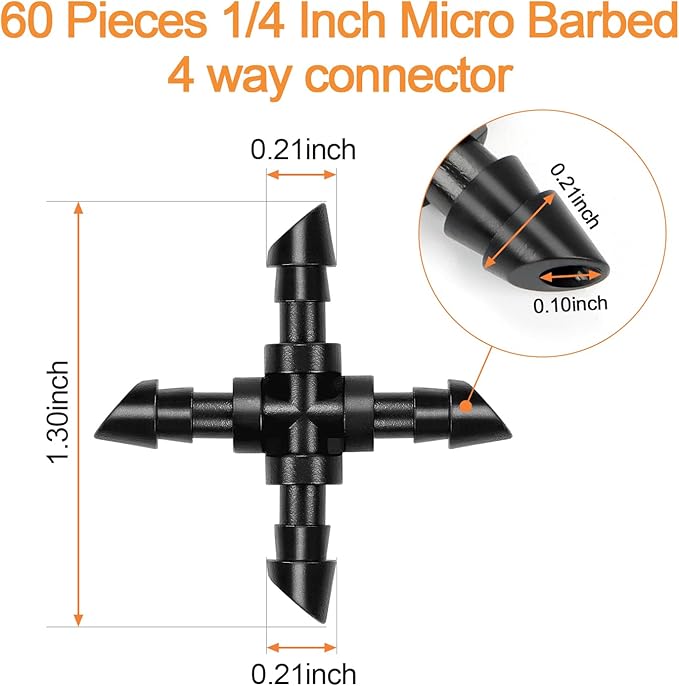 30 Pieces 1/4" Drip Irrigation Cross Fittings, 1/4'' Drip Line Double Barbed Cross Tee Connectors for 1/4 Inch Irrigation Tubing 4-way Cross T Fittings for Garden Drip Sprinkler Systems