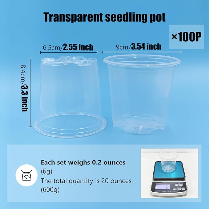 3.5" Clear Seeding Pots 100-Pack Round for Seeds Starter Pots, Seeds Germination Transparent Nursery Pots with Drainage Holes (100PCS)