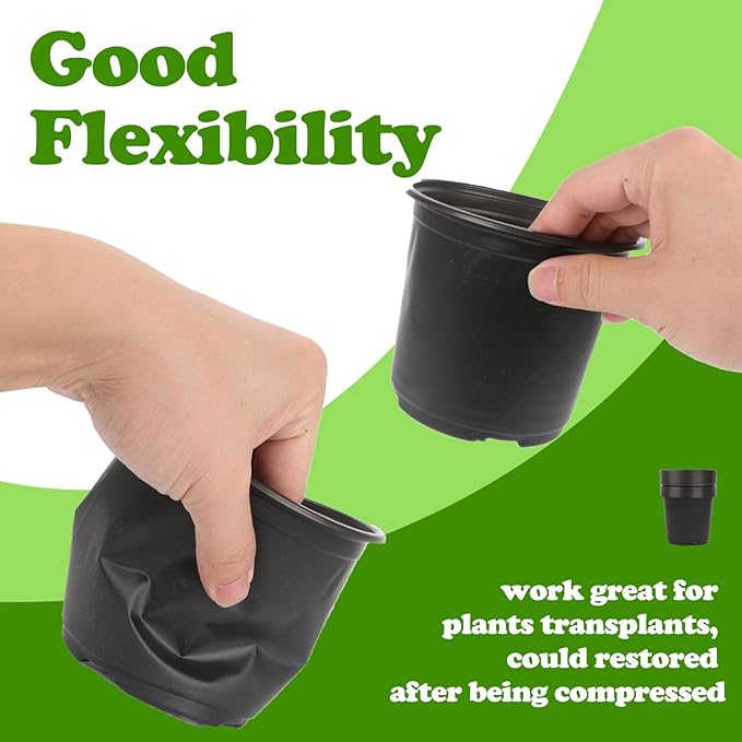 100 Packs Nursery Pots, 4 5 6 Inches Plastic Nursey Pots for Plants with Drainage Holes, Seed Starting Garden Pots of Flower Plant Container for Succulents, Transplanting (100, 4 Inch)