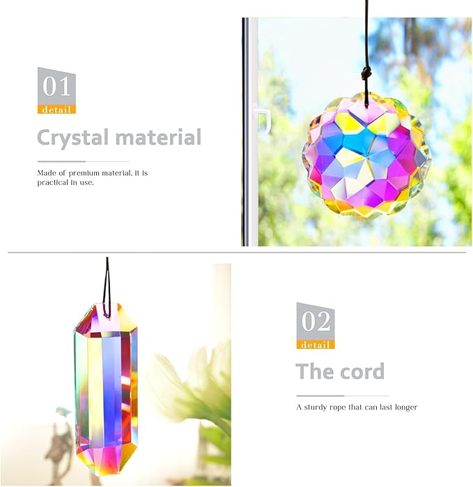 4PCS Colorful Crystal Prism Suncatcher Hanging Crystal Ornament for Window Sun Catchers Feng Shui Decor for Indoor Outdoor Home Garden Decoration