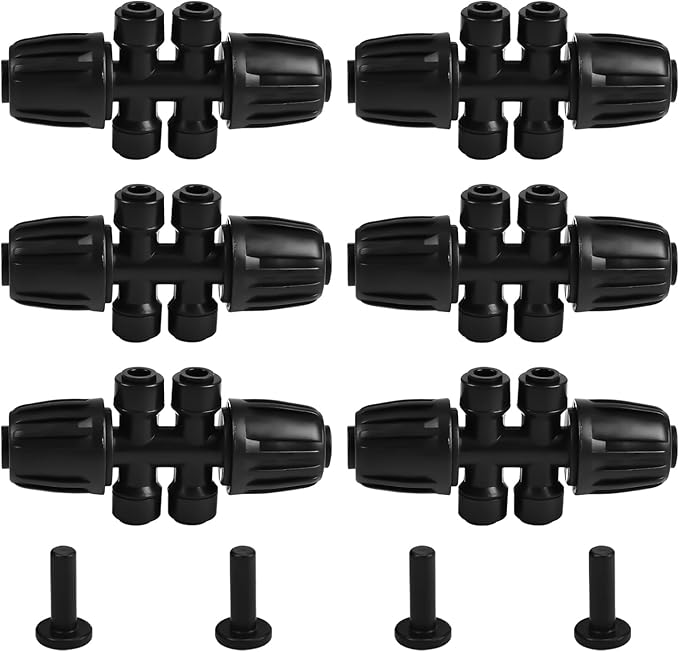 6PCS 1/2'' to 1/4'' Barbed Tee Quick Connector, Drip Irrigation Kits,Anti-Leak Locked Splitter Fitting for Irrigation Tubing 6-Way Connector and 4 Plugs