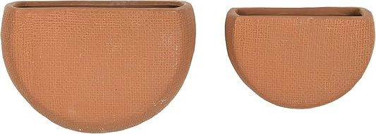 Main + Mesa Modern Boho Stoneware Wall Mount Planters, Terracotta, Set of 2 Sizes