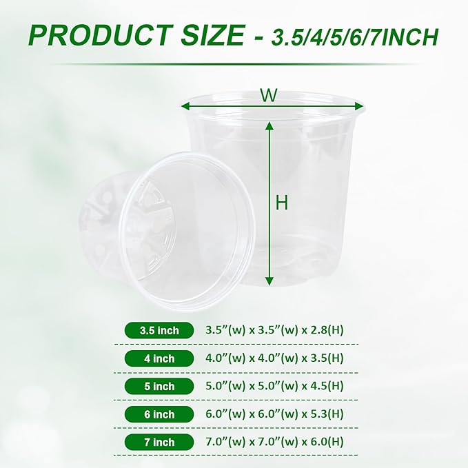 RAOOKIF 50 Pack Clear Nursery Pots Variety Pack, 7/6/5/4/3.5 Inch Clear Nursery Pot for Plants, Plastic Plant Pots with Drainage Holes, Garden Pots for Flower Seedling, Cuttings, Transplanting