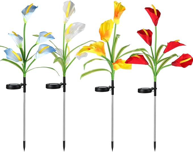 Veesee Solar Calla Lily Light, 2-Pack Solar Powered Flower Lights, Outdoor Multi-Color Changing Stake Lamp, Christmas Gift LED Yellow Calla Lily Lights for Garden Outdoor Landscape Lawn Yard