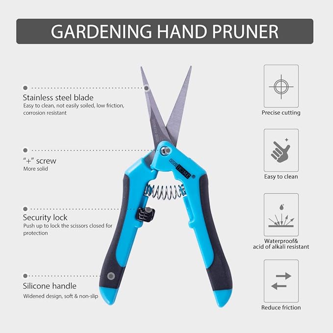VIVOHOME Gardening Hand Pruner with Straight Stainless Steel Blades Non-stick Pruning Shear Bonsai Cutter Blue for Potting (Pack of 10)