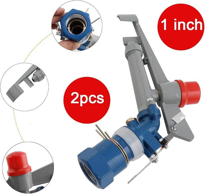 1.0" Agriculture Farm Irrigation Sprinkler Lawn Sprinkler Irrigation Spray Gun Large-Area Watering Spray 360° Rotary Farm Lawn Garden Irrigation, Pack of 2