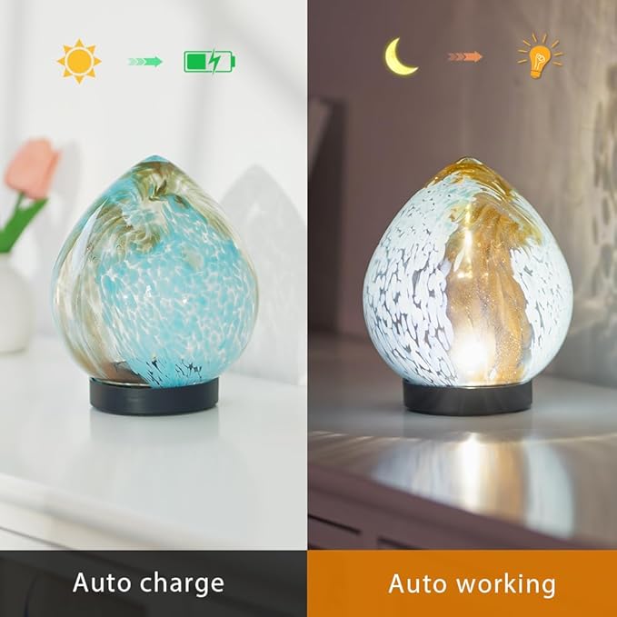 Outdoor Solar Lanterns, Glass Solar Powered Lantern Colorful Solar Garden Lights Decorative Solar Lamp for Patio, Lawn, Tabletop-Sky Blue