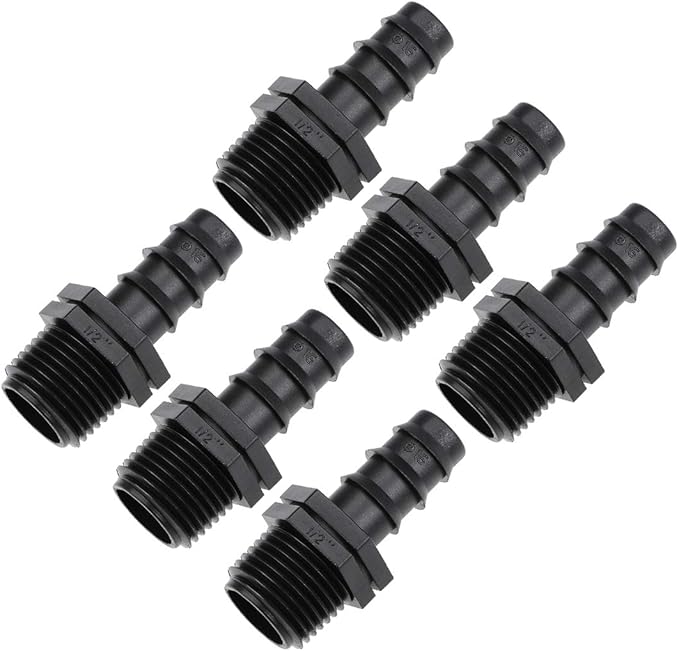 uxcell Barb Drip Pipe Connector 1/2 BSPT Male Thread 16PE Hose Fitting for Garden Agricultural Irrigation System, Plastic 25pcs