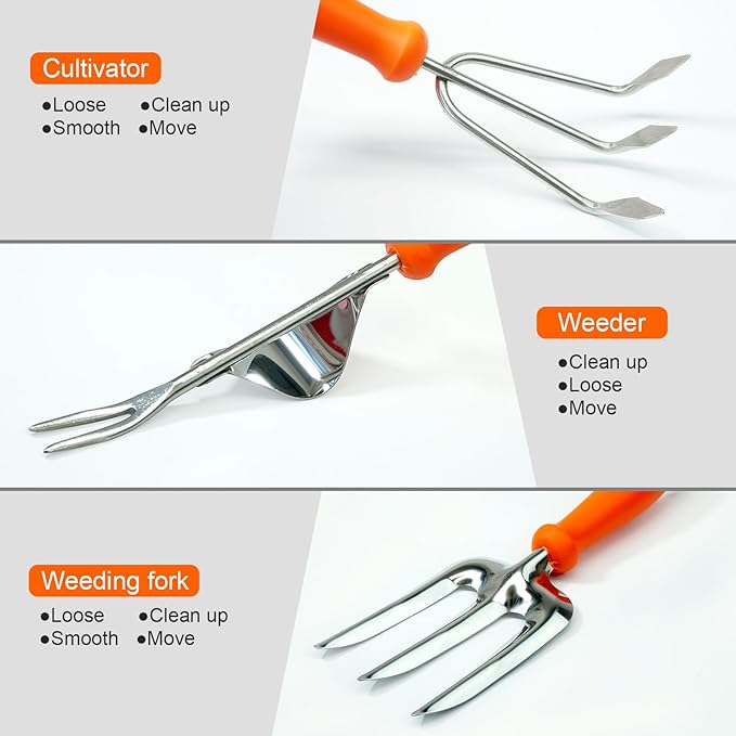 Garden Tools Set 24 Piece, Succulent Tools Set Included, Heavy Duty Stainless Steel Gardening Tools for Gardening,with Ergonomic Handle, with Storage Tote Bag, Ideal Gardening Gifts for Women