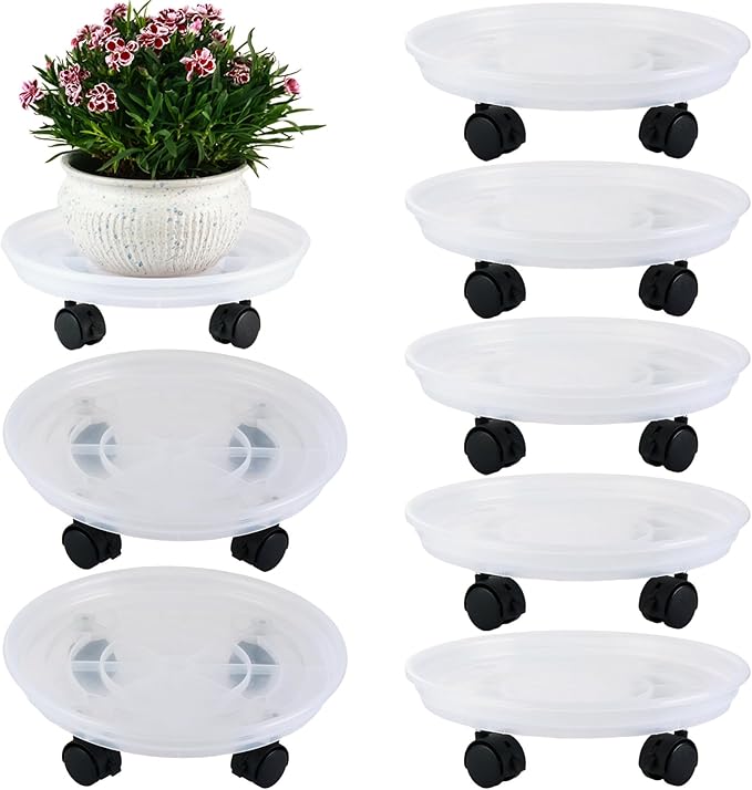 8 Packs Plant Caddy with Wheels 11.8" Plastic Rolling Plant Stands Heavy-Duty Plant Dolly with Casters Indoor Outdoor Wheeled Plant Roller Base Large Planter Saucers Plant Mover