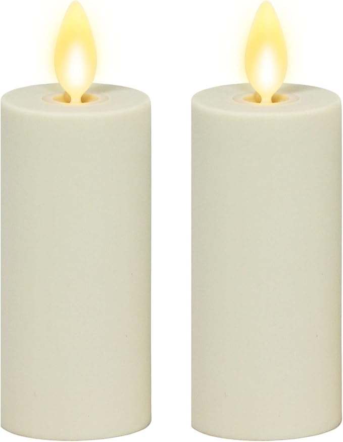 Luminara Outdoor Votive Flameless LED Candle, Set of 2 Ivory 1.5" x 4", Moving Flame Battery Operated Timer Remote Ready IPX4 Matte Plastic Finish