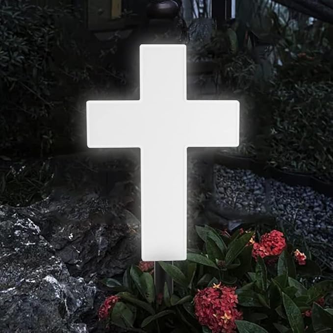Solar Lighted Cross Grave Lighted Garden Cross Stake Decor LED Jesus Cross Light Decoration for Home Memorial Decoration,Outdoor Yard, Home, Patio