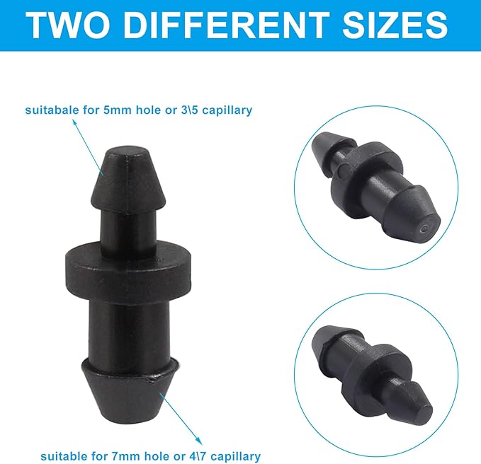 300 Pcs Drip Irrigation End Plugs, 1/4 Inch Drip Irrigation Goof Hole Plugs, Barbed Connectors End Cap,Irrigation Stopper for Home Garden Lawn Supplies(Black)