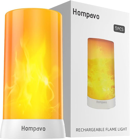 Hompavo 【Upgraded】 LED Flame Lights, 4-Mode Rechargeable Battery Operated Flameless Candles, Waterproof Pillar Flickering Lanterns for Living Room Bathroom Patio Wedding Party Halloween Home Decor