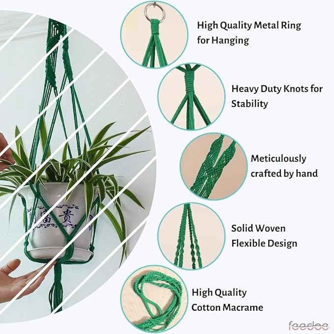 Macrame Plant Hangers Indoor Macrame Hanging Planters for Indoor Plants - 6 Pack Hanging Plant Holders Indoor Hanging, Macromay Plant Hangers for Indoor Plant Hanger, Boho & Home Decor (Green)