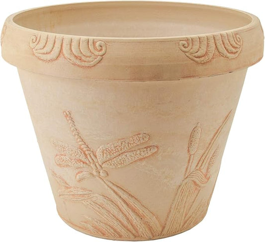 PSW OF33B Collection Dragonfly Planter Pot for Indoor and Outdoor Plants and Gardens, 12.5' by 10, 13 by 11-Inch, Beige