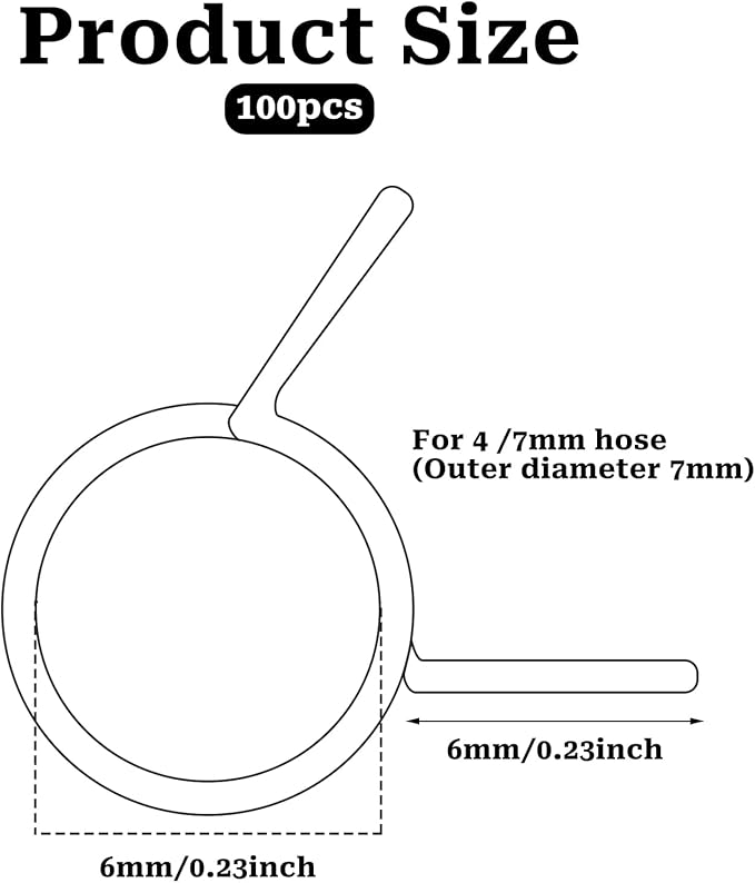 1/4 Tubing Clamp, 1/4"Double Wire Spring Hose Clamp, Irrigation Hose Clamp, Hose Tubing Clamps, 100 Double Line Hose Tube Spring Clamp, Irrigation Kit Connector Clamp, Metal Water Hose Clamps