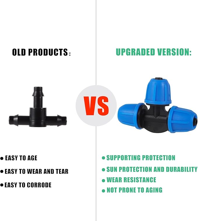 1/4 inch Drip Irrigation Fittings, Lock Barbed Tee for ¼ in. Tubing; Tubing Outside Diameter (OD) is 0.250 in., Internal Diameter (ID) is 0.170. in.(25Pcs/Pack) (Blue-3Way)