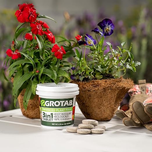 GROTAB 3-in-1 Plant Food Tablets 30 Tabs Natural 12-8-4 Plant Fertilizer Outdoor Indoor All-Purpose Flower Garden Vegetable Orchard Greenhouse Plant Fertilizer with Mycorrhizal Trichoderma Microbials