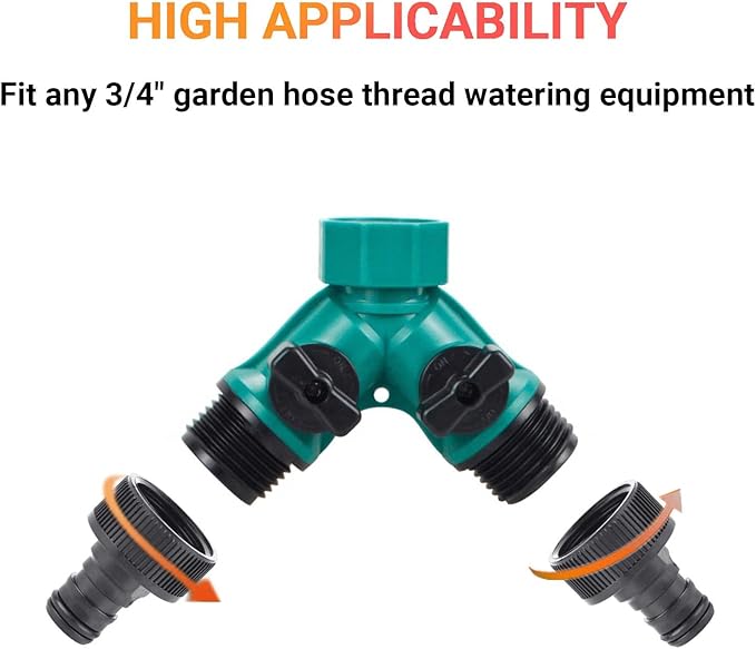 Garden Hose Splitter, 2 Pack 3/4" 2 Way Plastic Water Hose Splitter, Garden Hose Connector with Faucet Watering Shut Off for Landscaping, Gardening, Flower Planting, Irrigation
