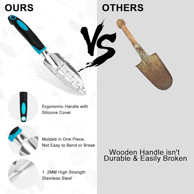 Garden Tool Set with Non Slip Rubber Grip,11 Piece Stainless Steel Gardening Tool Sets,Heavy Duty Outdoor Hand Tools Kit,Durable Tote Bag,Repotting mat,Uprooting Weeding Tool,Ideal Gifts for Women Men