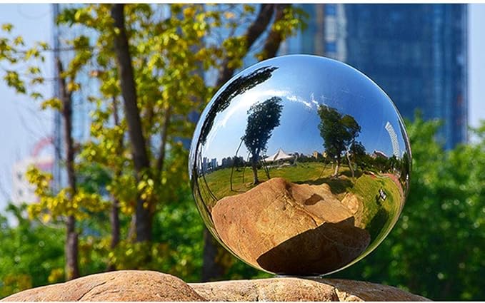 8 inch Gazing Globe Mirror Ball,Polished Reflective Smooth Garden Ball Sphere,Colorful and Shiny Addition to Any Garden or Home Decoration,Silver Stainless Steel