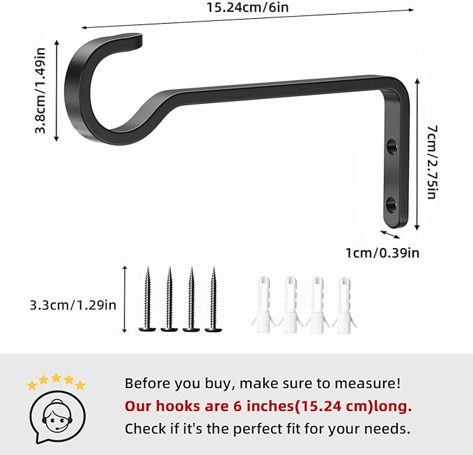 6 Inch 2 Pack Heavy Duty Outdoor Plant Hangers for Hanging Baskets, Iron Hanging Plant Brackets for Hanging Plants Outside, Metal Plant Hooks Plant Wall Hooks for Hanging Lantern, Bird Feeder