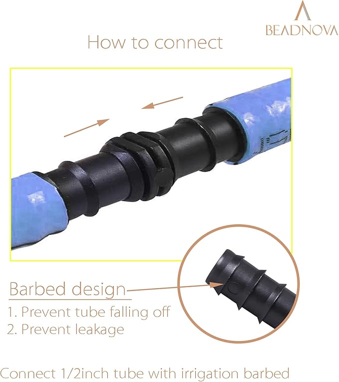 BEADNOVA Drip Irrigation Parts 10 Pcs 1/2 Inch Barbed Straight Couplings Drip Irrigation Fittings Drip Line Connectors for 1/2 Inch Irrigation Tubing Garden Watering System (10pcs)